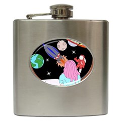 Girl Bed Space Planets Spaceship Rocket Astronaut Galaxy Universe Cosmos Woman Dream Imagination Bed Hip Flask (6 Oz) by Maspions