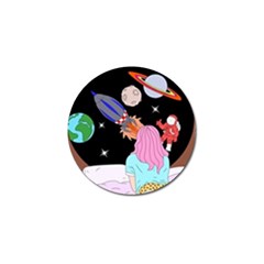 Girl Bed Space Planets Spaceship Rocket Astronaut Galaxy Universe Cosmos Woman Dream Imagination Bed Golf Ball Marker (4 Pack)