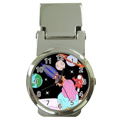 Girl Bed Space Planets Spaceship Rocket Astronaut Galaxy Universe Cosmos Woman Dream Imagination Bed Money Clip Watches