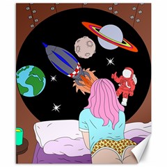 Girl Bed Space Planets Spaceship Rocket Astronaut Galaxy Universe Cosmos Woman Dream Imagination Bed Canvas 8  X 10  by Maspions