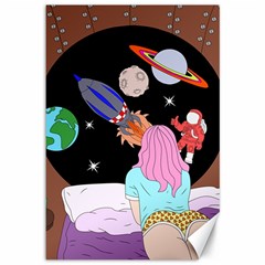 Girl Bed Space Planets Spaceship Rocket Astronaut Galaxy Universe Cosmos Woman Dream Imagination Bed Canvas 12  X 18  by Maspions