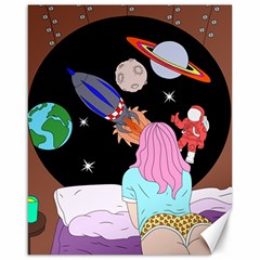 Girl Bed Space Planets Spaceship Rocket Astronaut Galaxy Universe Cosmos Woman Dream Imagination Bed Canvas 16  X 20  by Maspions