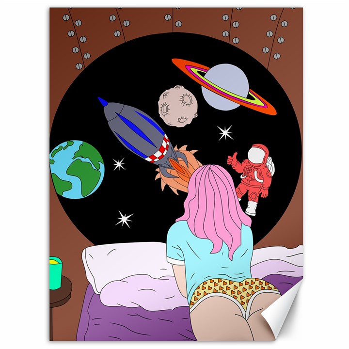 Girl Bed Space Planets Spaceship Rocket Astronaut Galaxy Universe Cosmos Woman Dream Imagination Bed Canvas 36  x 48 