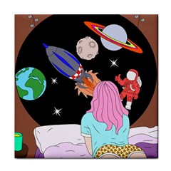 Girl Bed Space Planets Spaceship Rocket Astronaut Galaxy Universe Cosmos Woman Dream Imagination Bed Face Towel