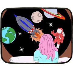 Girl Bed Space Planets Spaceship Rocket Astronaut Galaxy Universe Cosmos Woman Dream Imagination Bed Fleece Blanket (mini) by Maspions