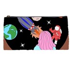 Girl Bed Space Planets Spaceship Rocket Astronaut Galaxy Universe Cosmos Woman Dream Imagination Bed Pencil Case Front