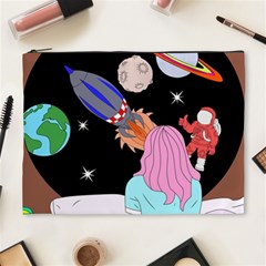 Girl Bed Space Planets Spaceship Rocket Astronaut Galaxy Universe Cosmos Woman Dream Imagination Bed Cosmetic Bag (xl) by Maspions