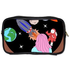 Girl Bed Space Planets Spaceship Rocket Astronaut Galaxy Universe Cosmos Woman Dream Imagination Bed Toiletries Bag (one Side) by Maspions