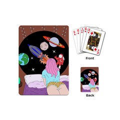 Girl Bed Space Planets Spaceship Rocket Astronaut Galaxy Universe Cosmos Woman Dream Imagination Bed Playing Cards Single Design (mini)