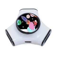 Girl Bed Space Planets Spaceship Rocket Astronaut Galaxy Universe Cosmos Woman Dream Imagination Bed 3-port Usb Hub