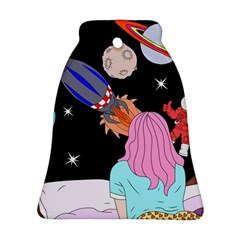 Girl Bed Space Planets Spaceship Rocket Astronaut Galaxy Universe Cosmos Woman Dream Imagination Bed Ornament (bell) by Maspions