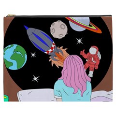 Girl Bed Space Planets Spaceship Rocket Astronaut Galaxy Universe Cosmos Woman Dream Imagination Bed Cosmetic Bag (xxxl)