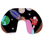 Girl Bed Space Planets Spaceship Rocket Astronaut Galaxy Universe Cosmos Woman Dream Imagination Bed Travel Neck Pillow Front