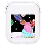 Girl Bed Space Planets Spaceship Rocket Astronaut Galaxy Universe Cosmos Woman Dream Imagination Bed Hard PC AirPods 1/2 Case Front