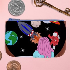 Girl Bed Space Planets Spaceship Rocket Astronaut Galaxy Universe Cosmos Woman Dream Imagination Bed Large Coin Purse