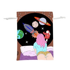 Girl Bed Space Planets Spaceship Rocket Astronaut Galaxy Universe Cosmos Woman Dream Imagination Bed Lightweight Drawstring Pouch (l) by Maspions