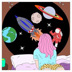 Girl Bed Space Planets Spaceship Rocket Astronaut Galaxy Universe Cosmos Woman Dream Imagination Bed Lightweight Scarf 