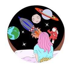 Girl Bed Space Planets Spaceship Rocket Astronaut Galaxy Universe Cosmos Woman Dream Imagination Bed Mini Round Pill Box (pack Of 3) by Maspions