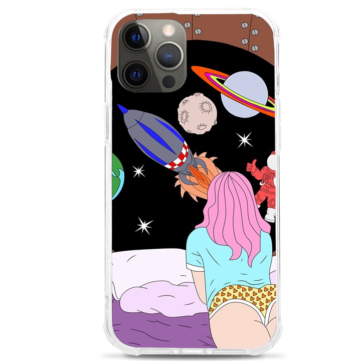 Girl Bed Space Planets Spaceship Rocket Astronaut Galaxy Universe Cosmos Woman Dream Imagination Bed iPhone 12 Pro max TPU UV Print Case