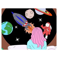 Girl Bed Space Planets Spaceship Rocket Astronaut Galaxy Universe Cosmos Woman Dream Imagination Bed Premium Plush Fleece Blanket (extra Small) by Maspions