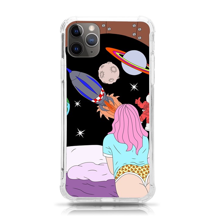 Girl Bed Space Planets Spaceship Rocket Astronaut Galaxy Universe Cosmos Woman Dream Imagination Bed iPhone 11 Pro Max 6.5 Inch TPU UV Print Case