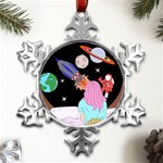 Girl Bed Space Planets Spaceship Rocket Astronaut Galaxy Universe Cosmos Woman Dream Imagination Bed Metal Small Snowflake Ornament Front