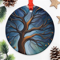 Tree Branches Mystical Moon Expressionist Oil Painting Acrylic Painting Abstract Nature Moonlight Ni Ornament (round) by Maspions