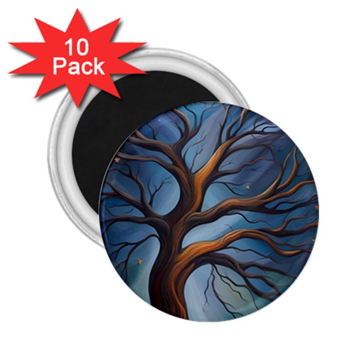 Tree Branches Mystical Moon Expressionist Oil Painting Acrylic Painting Abstract Nature Moonlight Ni 2.25  Magnets (10 pack) 