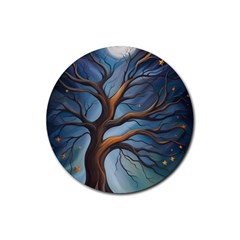 Tree Branches Mystical Moon Expressionist Oil Painting Acrylic Painting Abstract Nature Moonlight Ni Rubber Round Coaster (4 Pack) by Maspions