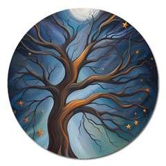 Tree Branches Mystical Moon Expressionist Oil Painting Acrylic Painting Abstract Nature Moonlight Ni Magnet 5  (round) by Maspions