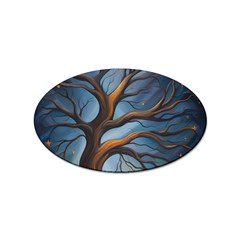 Tree Branches Mystical Moon Expressionist Oil Painting Acrylic Painting Abstract Nature Moonlight Ni Sticker Oval (10 Pack) by Maspions