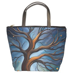 Tree Branches Mystical Moon Expressionist Oil Painting Acrylic Painting Abstract Nature Moonlight Ni Bucket Bag by Maspions