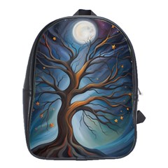 Tree Branches Mystical Moon Expressionist Oil Painting Acrylic Painting Abstract Nature Moonlight Ni School Bag (large)