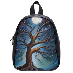 Tree Branches Mystical Moon Expressionist Oil Painting Acrylic Painting Abstract Nature Moonlight Ni School Bag (small) by Maspions