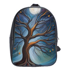 Tree Branches Mystical Moon Expressionist Oil Painting Acrylic Painting Abstract Nature Moonlight Ni School Bag (xl)