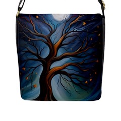 Tree Branches Mystical Moon Expressionist Oil Painting Acrylic Painting Abstract Nature Moonlight Ni Flap Closure Messenger Bag (l) by Maspions