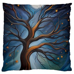 Tree Branches Mystical Moon Expressionist Oil Painting Acrylic Painting Abstract Nature Moonlight Ni Large Premium Plush Fleece Cushion Case (one Side) by Maspions