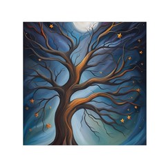 Tree Branches Mystical Moon Expressionist Oil Painting Acrylic Painting Abstract Nature Moonlight Ni Square Satin Scarf (30  X 30 ) by Maspions