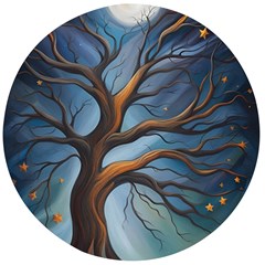 Tree Branches Mystical Moon Expressionist Oil Painting Acrylic Painting Abstract Nature Moonlight Ni Wooden Bottle Opener (round) by Maspions