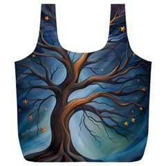 Tree Branches Mystical Moon Expressionist Oil Painting Acrylic Painting Abstract Nature Moonlight Ni Full Print Recycle Bag (xxl)