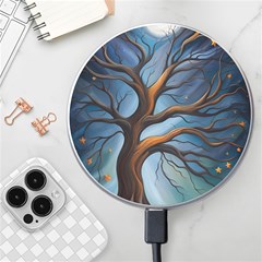 Tree Branches Mystical Moon Expressionist Oil Painting Acrylic Painting Abstract Nature Moonlight Ni Wireless Fast Charger(white)