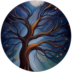 Tree Branches Mystical Moon Expressionist Oil Painting Acrylic Painting Abstract Nature Moonlight Ni Uv Print Round Tile Coaster by Maspions