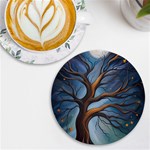 Tree Branches Mystical Moon Expressionist Oil Painting Acrylic Painting Abstract Nature Moonlight Ni UV Print Round Tile Coaster Front