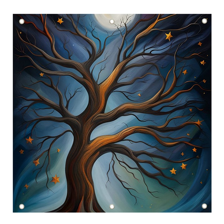 Tree Branches Mystical Moon Expressionist Oil Painting Acrylic Painting Abstract Nature Moonlight Ni Banner and Sign 4  x 4 