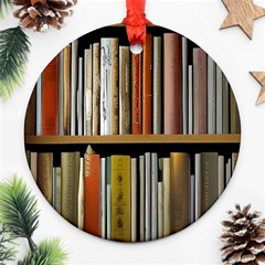 Book Nook Books Bookshelves Comfortable Cozy Literature Library Study Reading Reader Reading Nook Ro Round Ornament (two Sides)