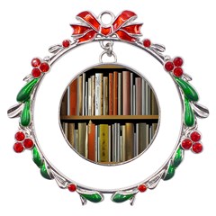 Book Nook Books Bookshelves Comfortable Cozy Literature Library Study Reading Reader Reading Nook Ro Metal X mas Wreath Ribbon Ornament