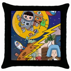 Astronaut Moon Monsters Spaceship Universe Space Cosmos Throw Pillow Case (black)