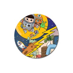 Astronaut Moon Monsters Spaceship Universe Space Cosmos Magnet 3  (round)