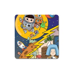 Astronaut Moon Monsters Spaceship Universe Space Cosmos Square Magnet