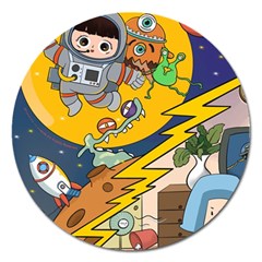 Astronaut Moon Monsters Spaceship Universe Space Cosmos Magnet 5  (round)